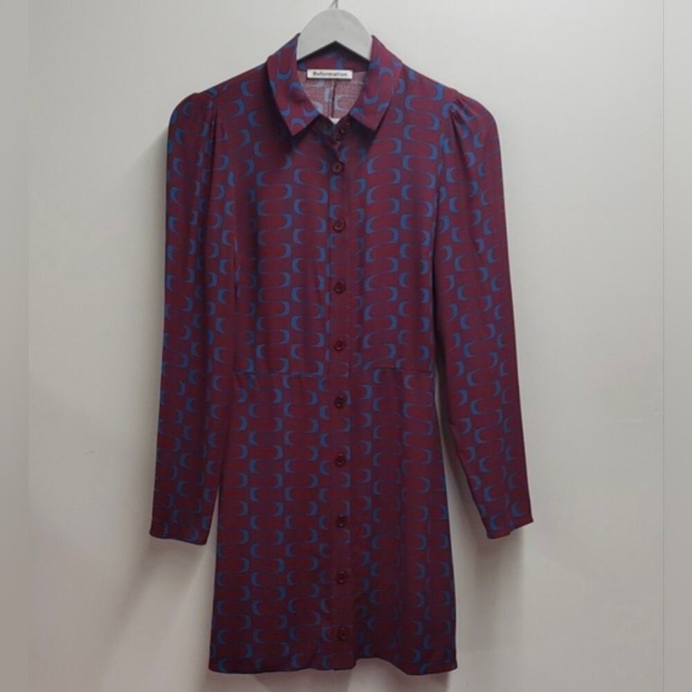 Reformation Hugh Mini Shirt Dress Women's Size 0 Retro Ptint Careerwear Office